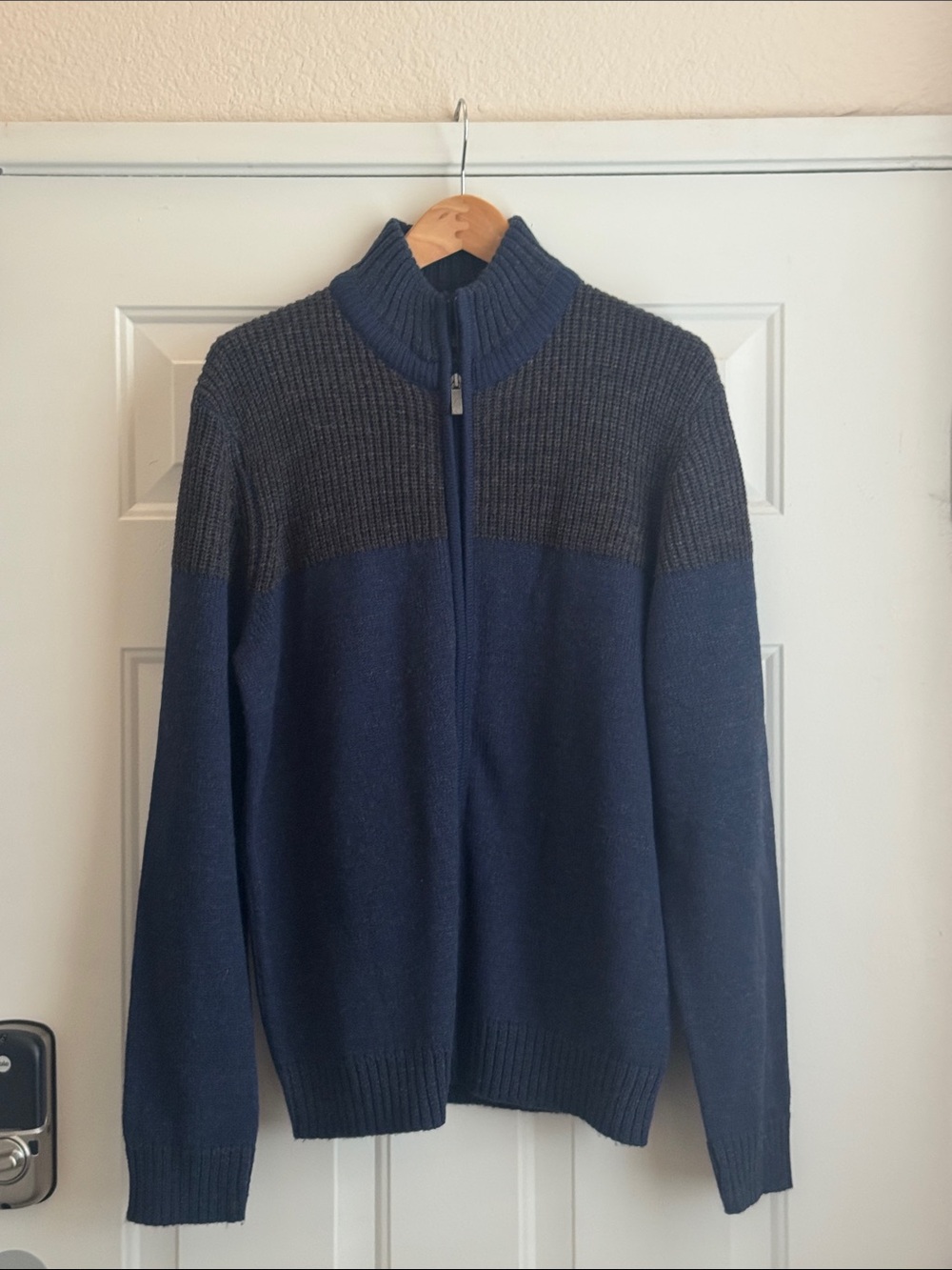 Kenneth Cole Reaction Navy and Charcoal Full-Zip Sweater